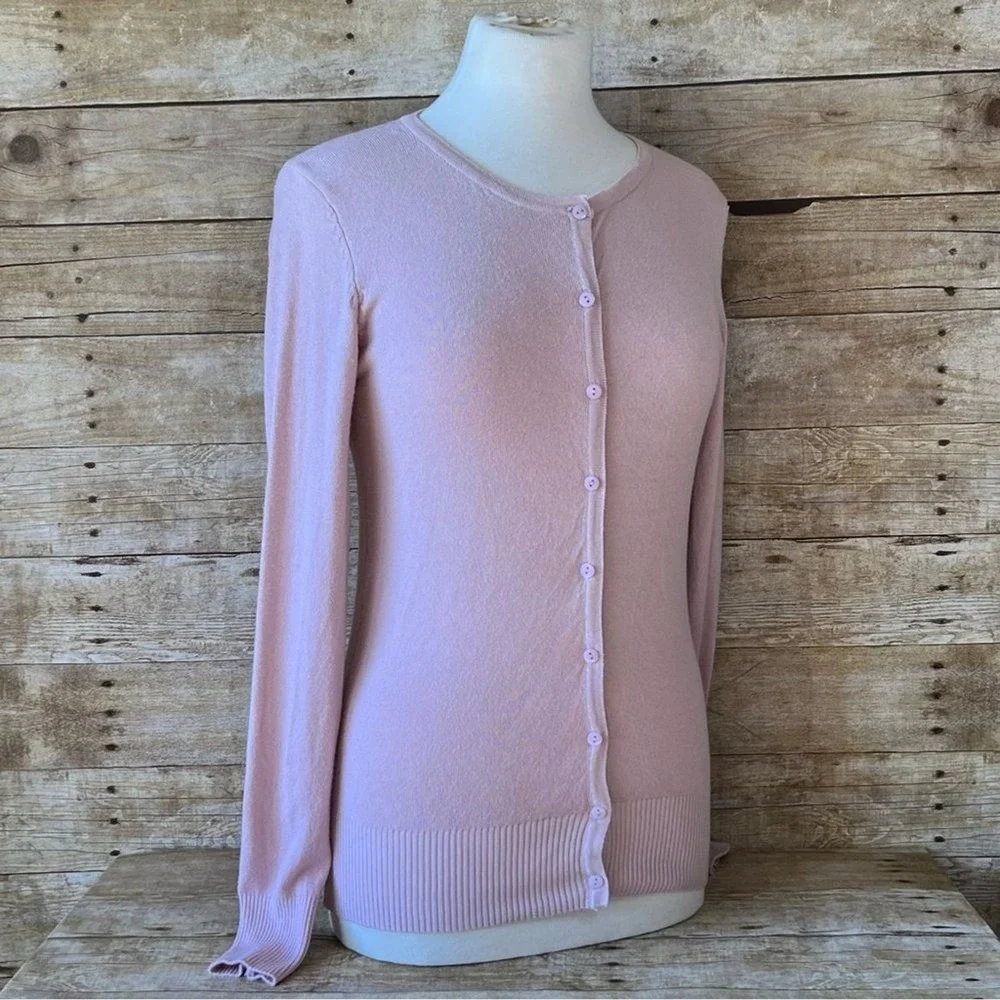 Debut Womens Long Sleeve Button Front Crewneck Cardigan Sweater Pink Size L - Picture 3 of 7